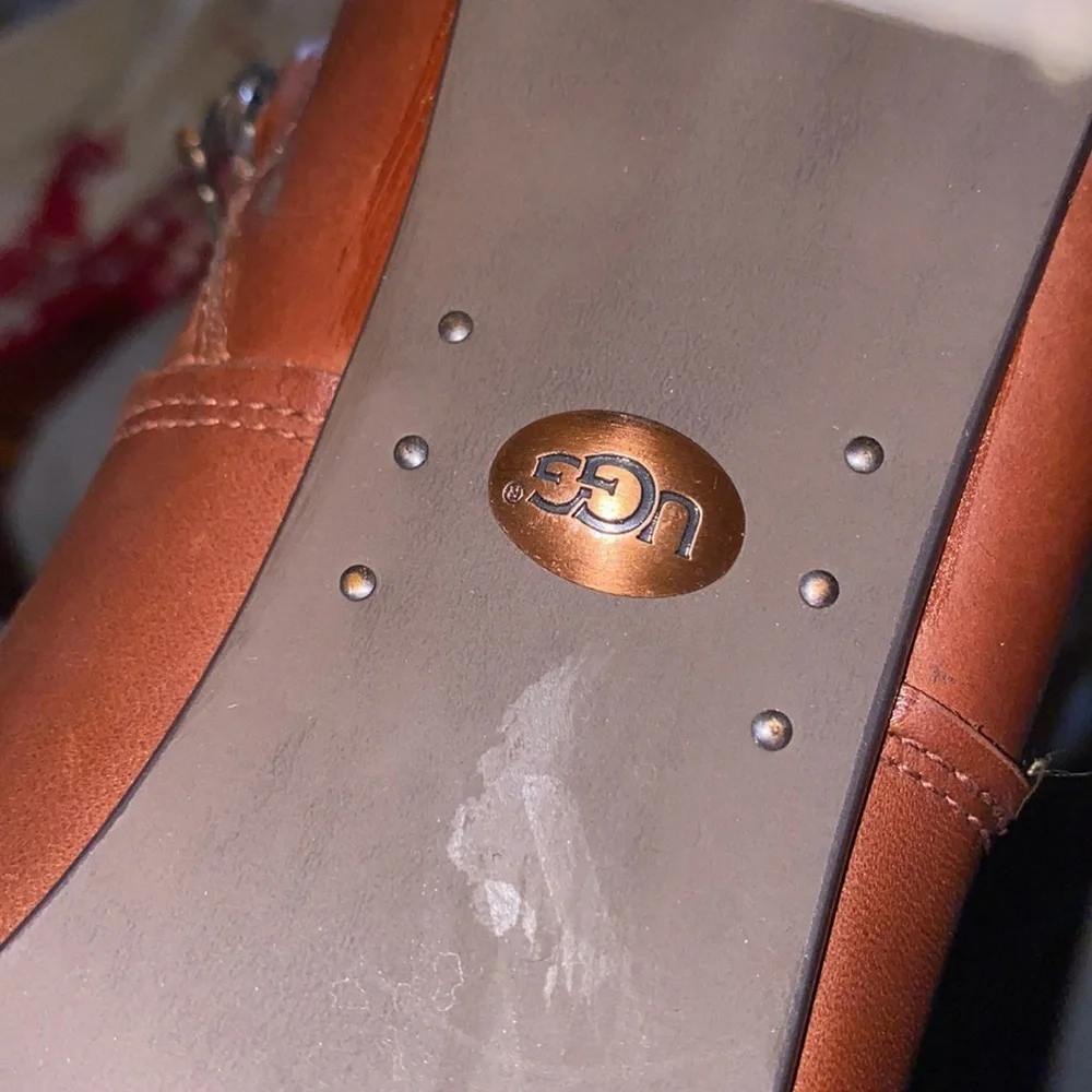 Never worn UGG leather knee high 4” heel with 1/2” platform